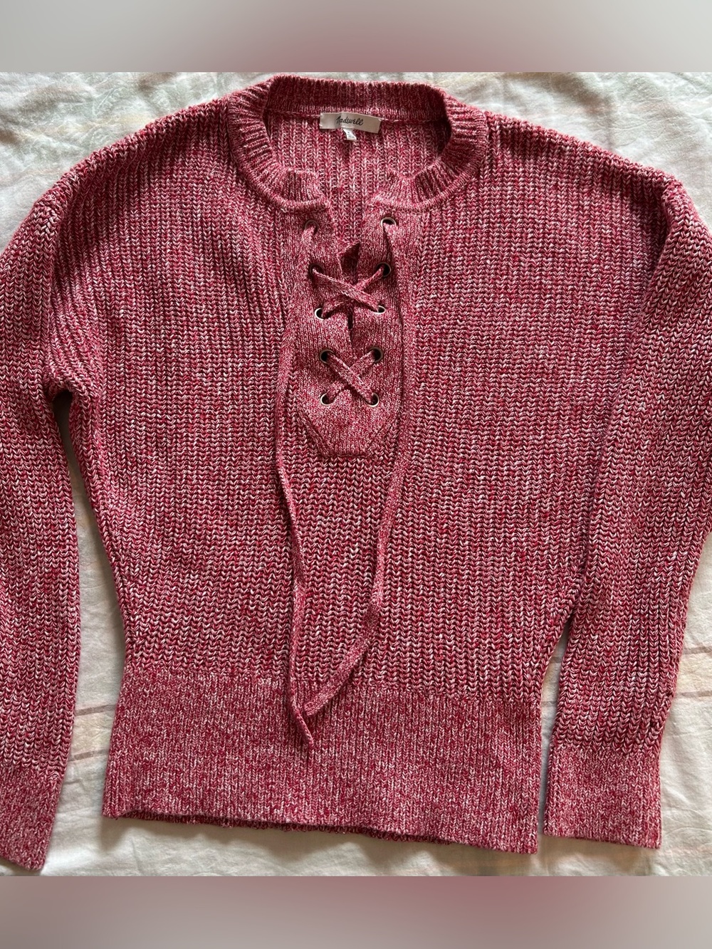 Madewell Women’s Rose-Pink Lace-Up Scoop Crewneck Sweater M
